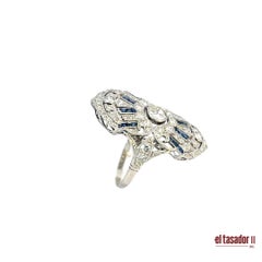 Anillo Ostra de Platino, Diamante y Zafiro - 6.8g