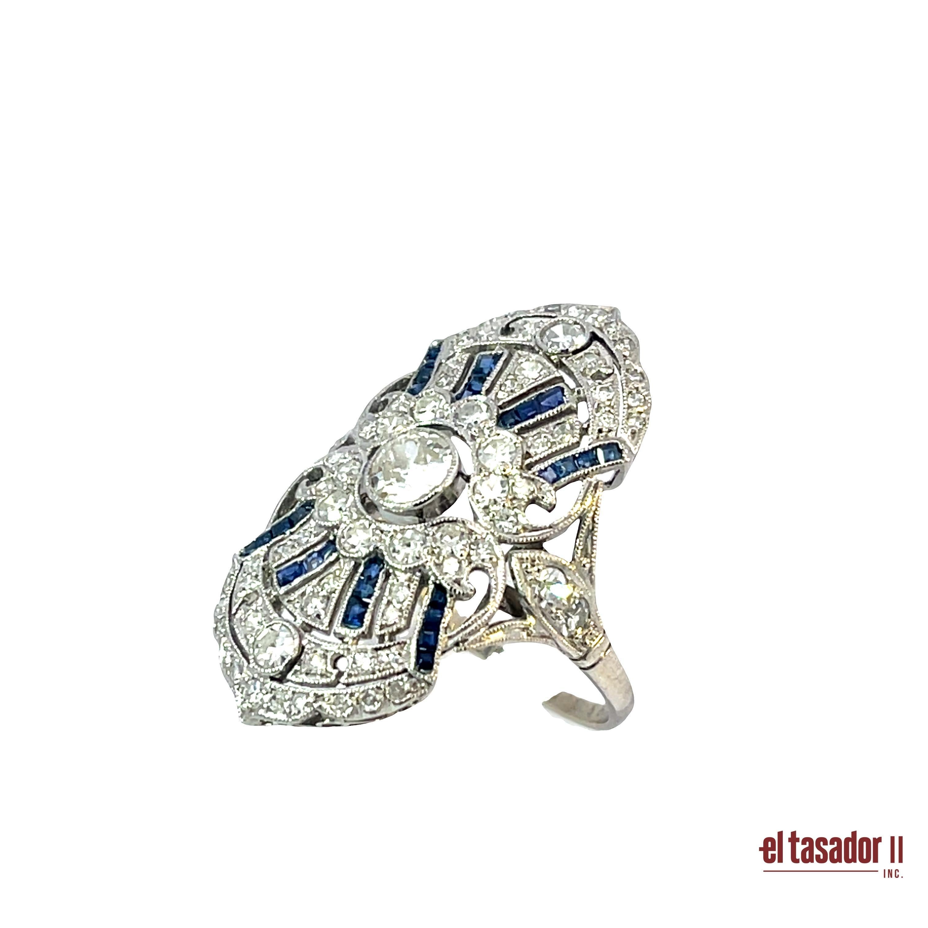 Taglio brillante Anello Oyster in platino con diamanti e zaffiri - 6,8g in vendita