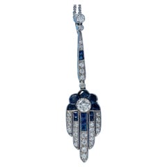 Antique Platinum Diamond and Sapphire Pendant