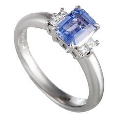 Platinum Diamond and Sapphire Rectangle Ring