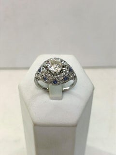 1930s Platinum Dome Ring with 1.00ct Diamond and Sapphire Accents