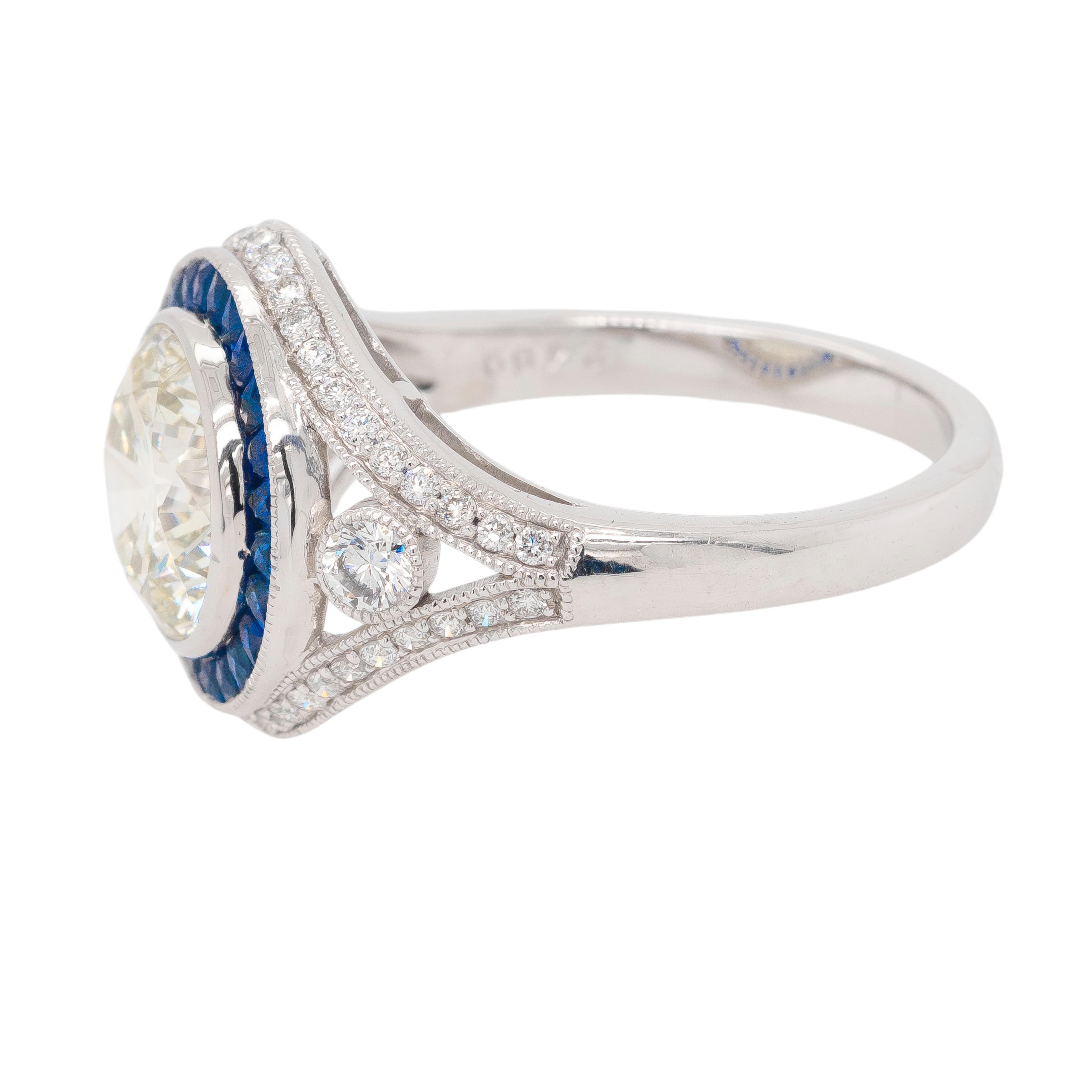 Mixed Cut Platinum Diamond and Sapphire Ring For Sale