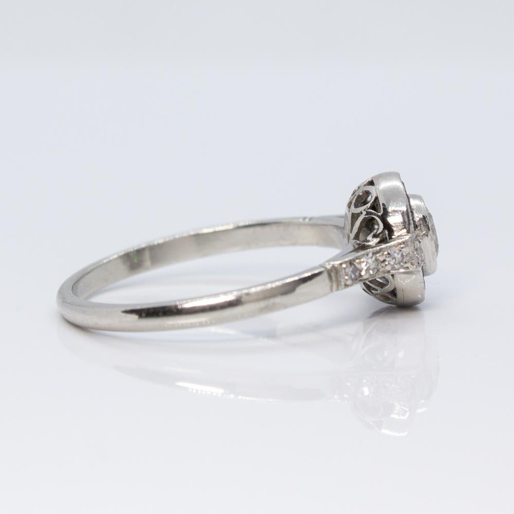 Old Mine Cut Platinum Diamond and Sapphire Ring For Sale
