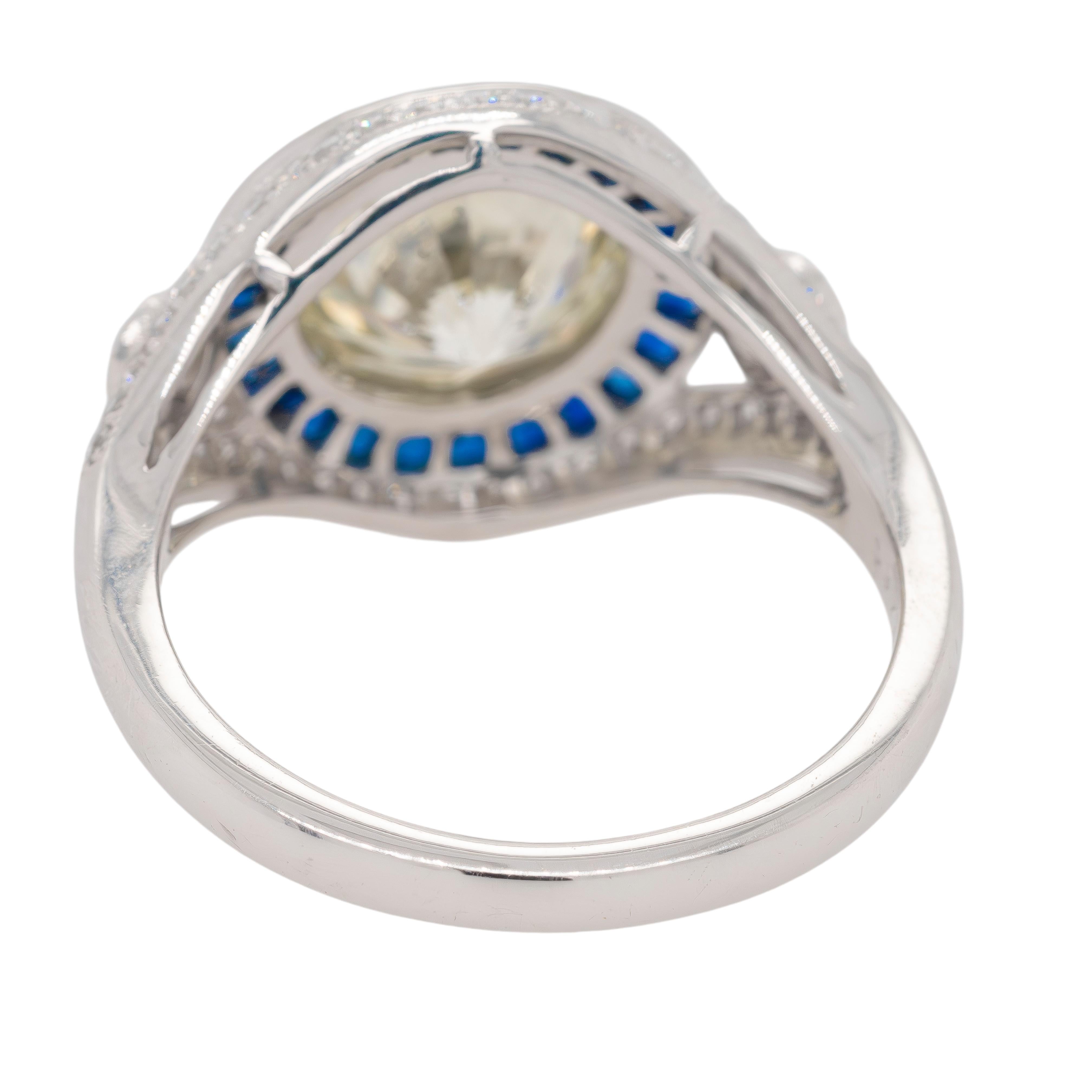 Platinum Diamond and Sapphire Ring For Sale 1