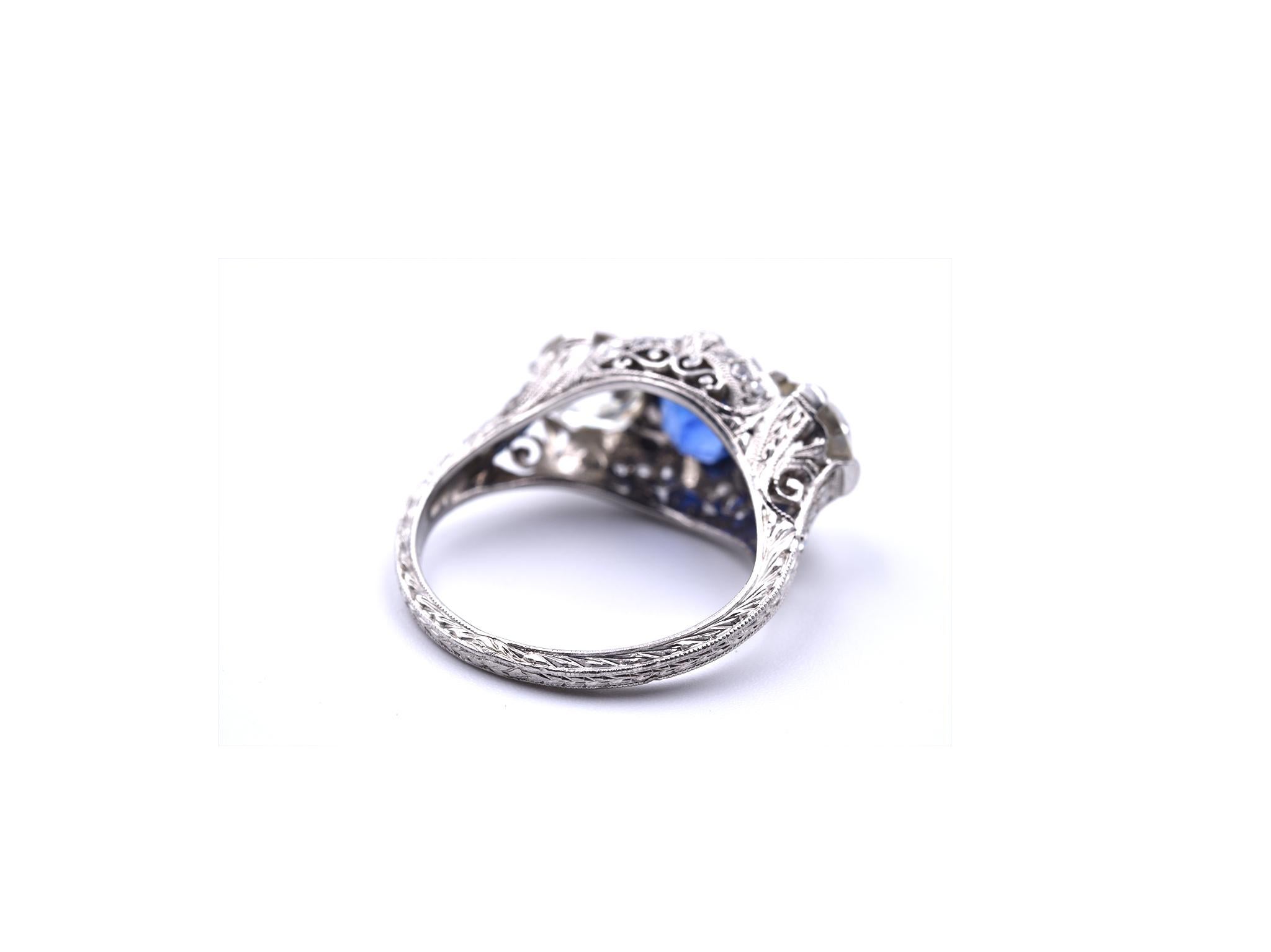 Platinum Diamond and Sapphire Ring In Excellent Condition In Scottsdale, AZ