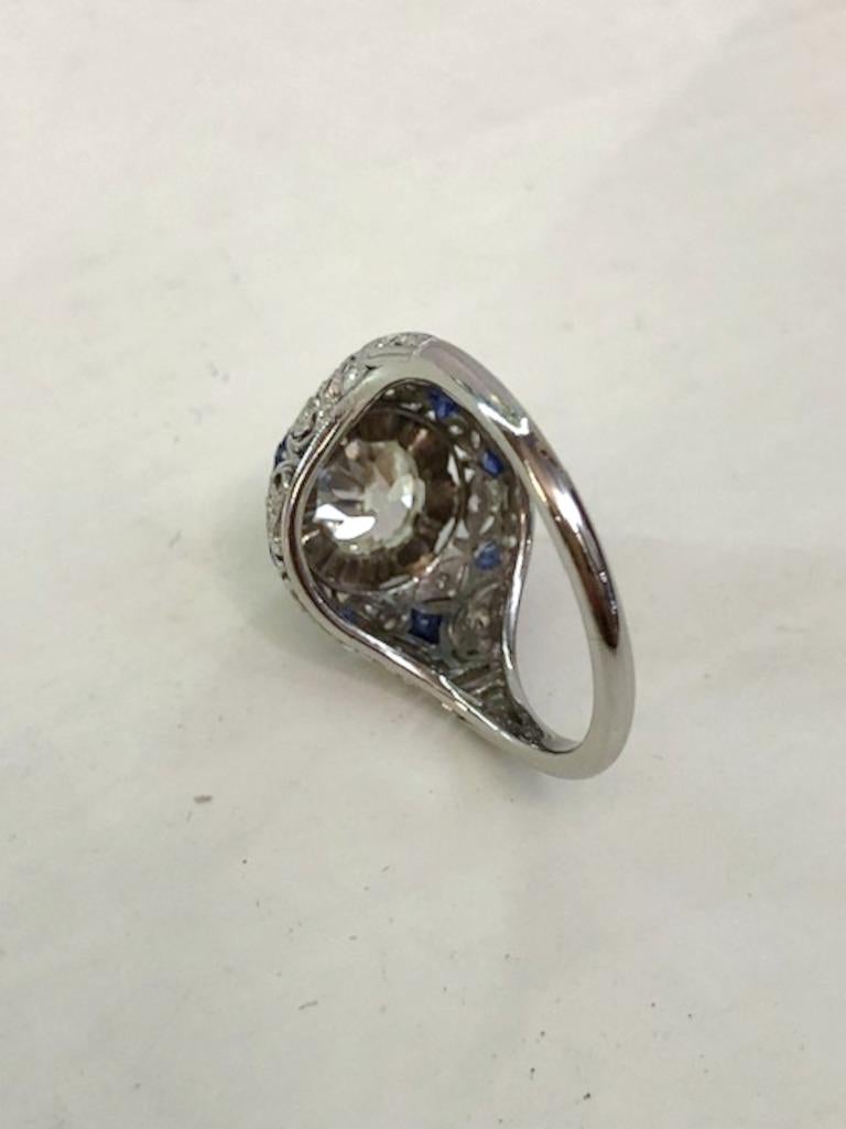 da uomo o donna Anello in platino con diamante e zaffiro in vendita