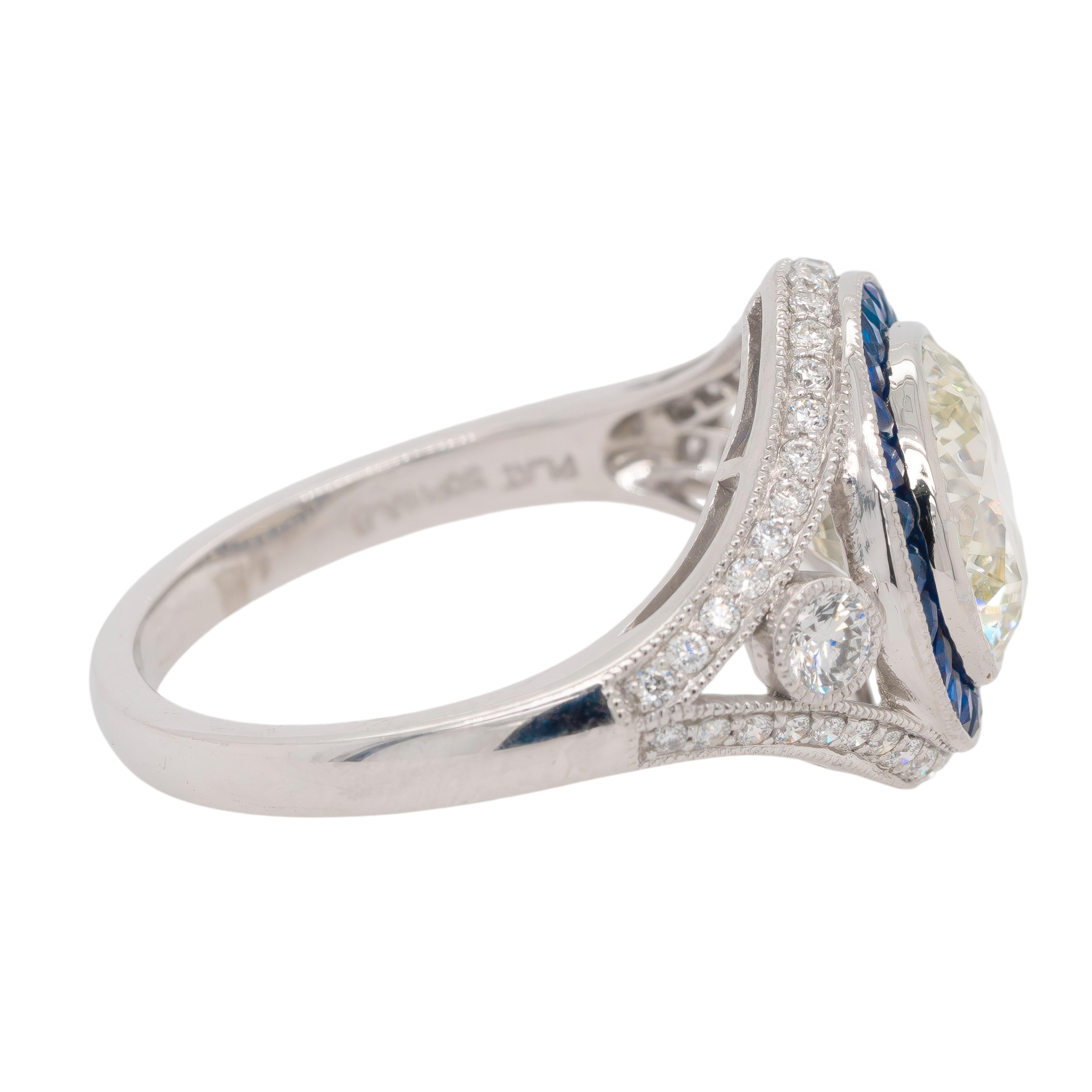 Platinum Diamond and Sapphire Ring For Sale 2