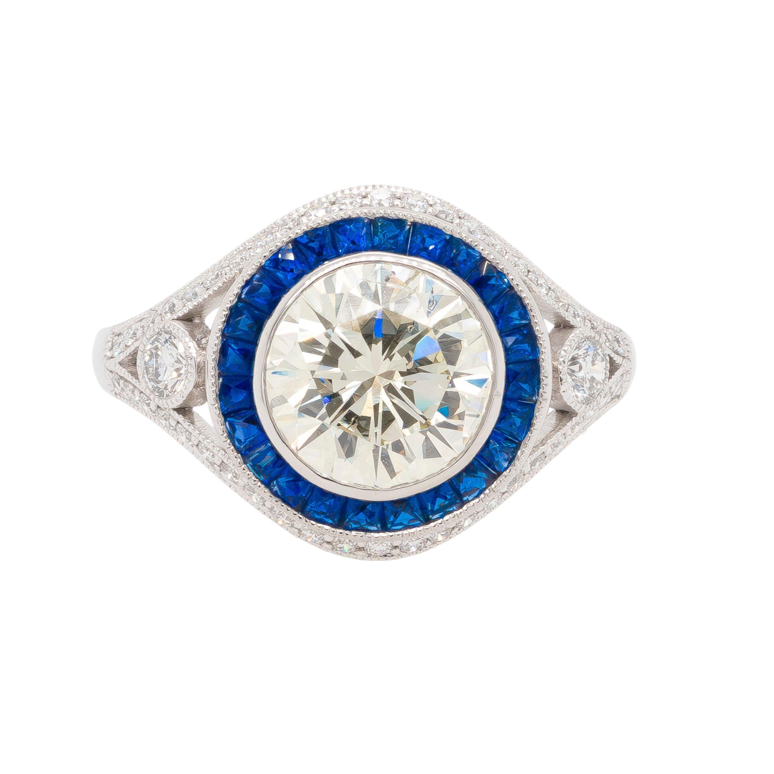 Platinum Diamond and Sapphire Ring For Sale 4