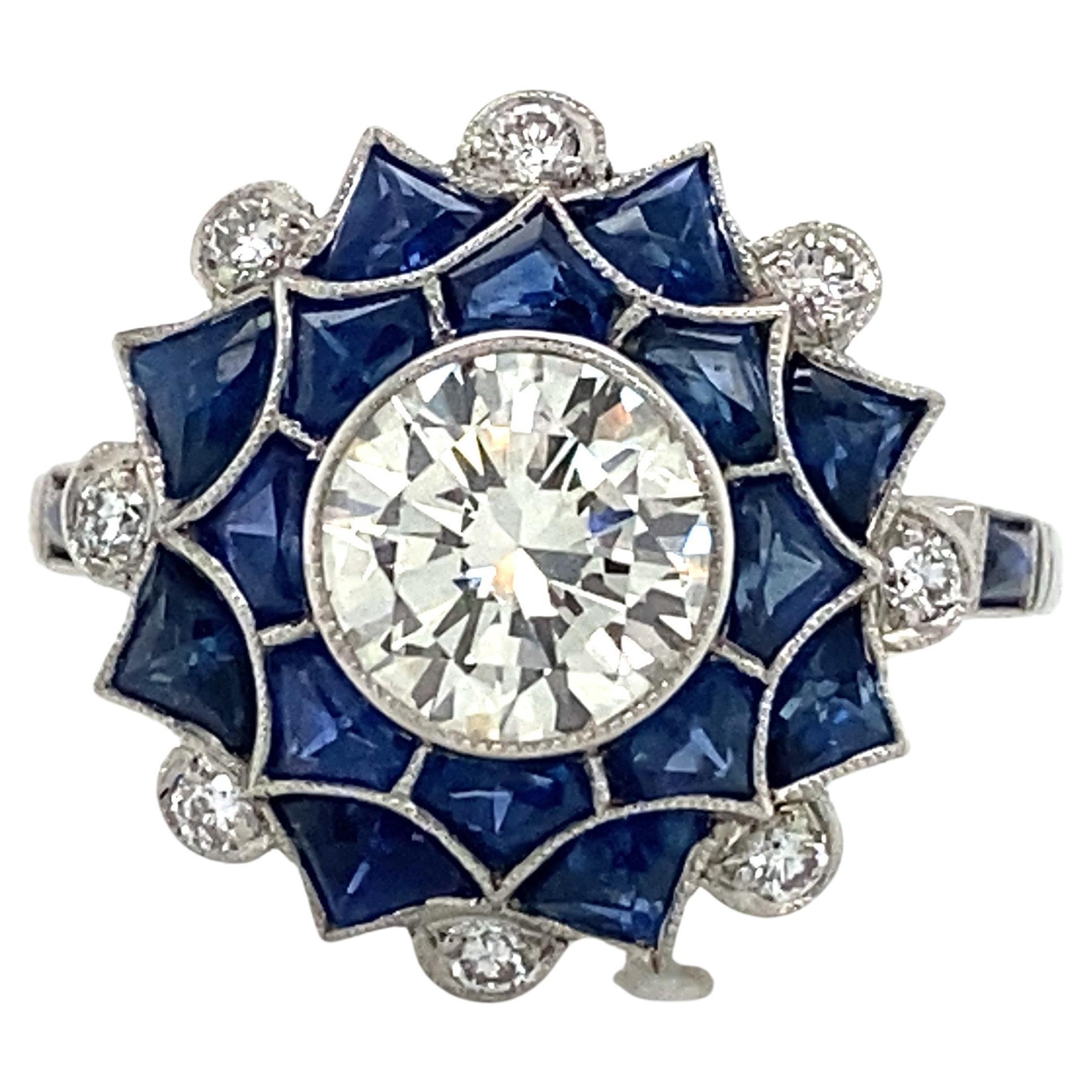 Platinum Diamond and Sapphire Ring For Sale