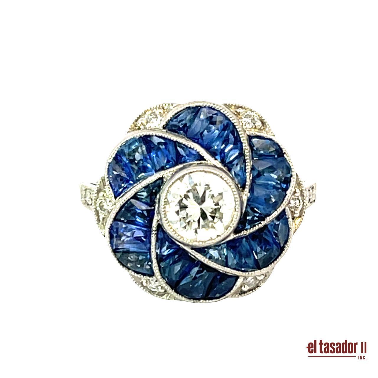 Anello con diamante e zaffiro in platino - 5,6g In condizioni Nuovo in vendita a Aventura, FL