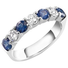 Platinum Diamond and Sapphire 7-Stone Ring Weighing 1.30 Carat 