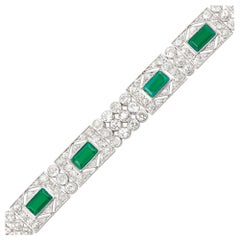 Platinum, Diamond and Simulated Emerald Bracelet, France