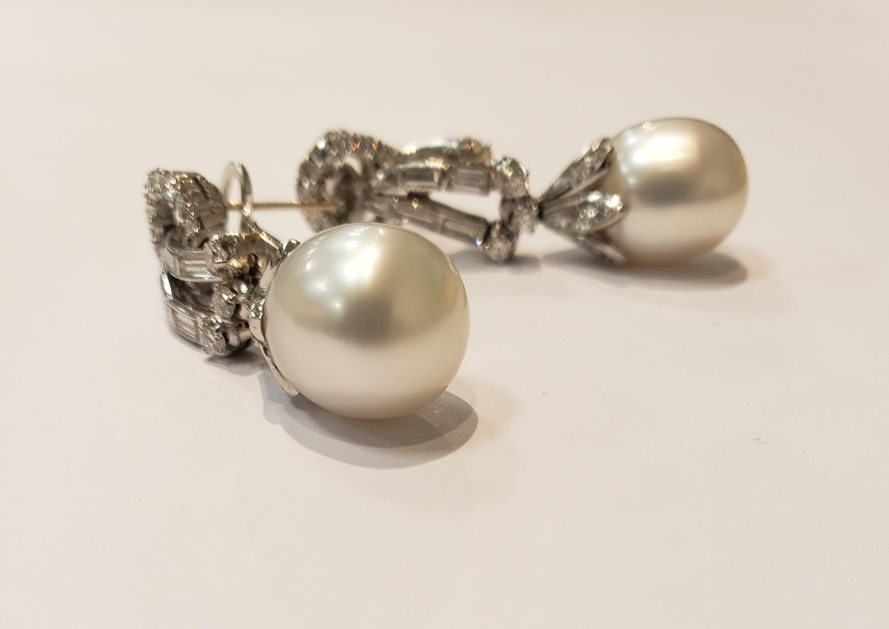 Platinum, Diamond and South Sea Pearl Drop Earrings 1