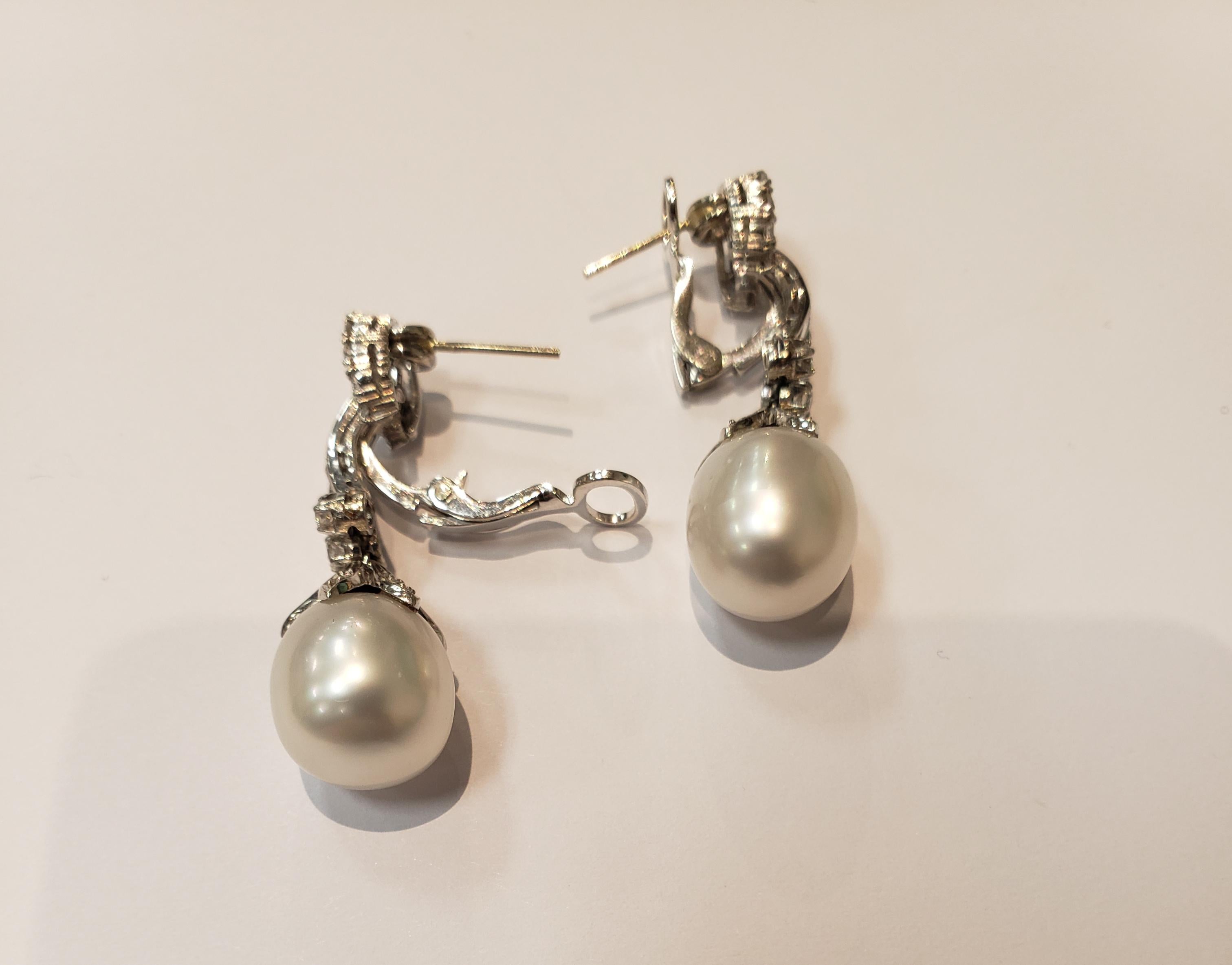 Platinum, Diamond and South Sea Pearl Drop Earrings 2