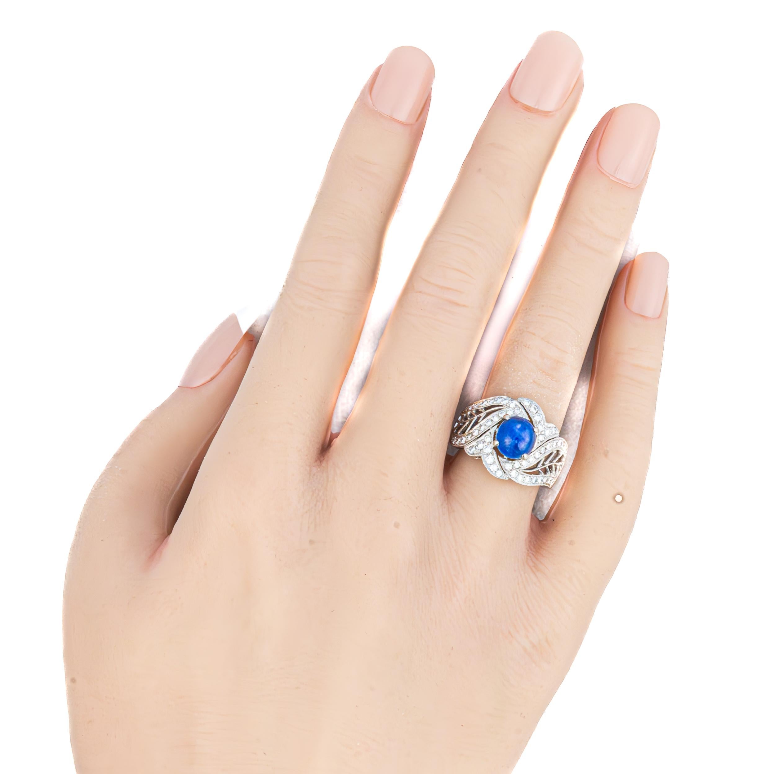 Platin Diamant und Sternsaphir offener filigraner Ring im Zustand „Hervorragend“ im Angebot in New York, NY