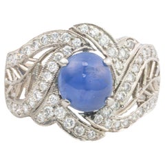 Platin Diamant und Sternsaphir offener filigraner Ring