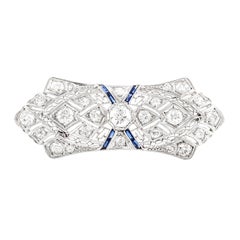 Antique Platinum Diamond and Synthetic Sapphire Brooch