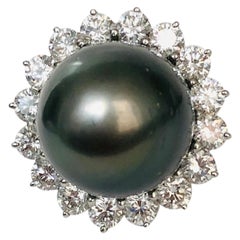 Platinum Diamond and 16.3mm Tahitian Pearl Ring