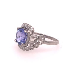 Platinum Diamond and Tanzanite Art Deco Ring