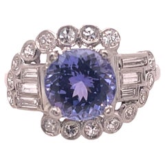 Platinum Diamond and Tanzanite Art Deco Ring