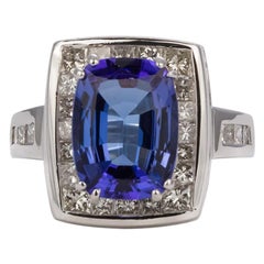 Platinum Diamond and Tanzanite Cocktail Fashion Ring