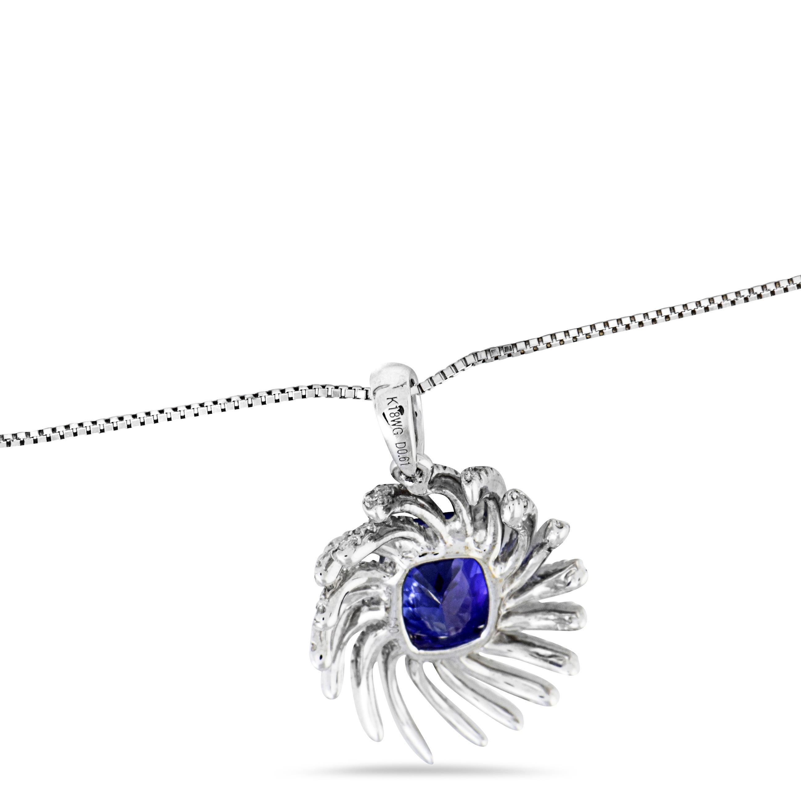 Women's Platinum Diamond and Tanzanite Oval Pendant Necklace