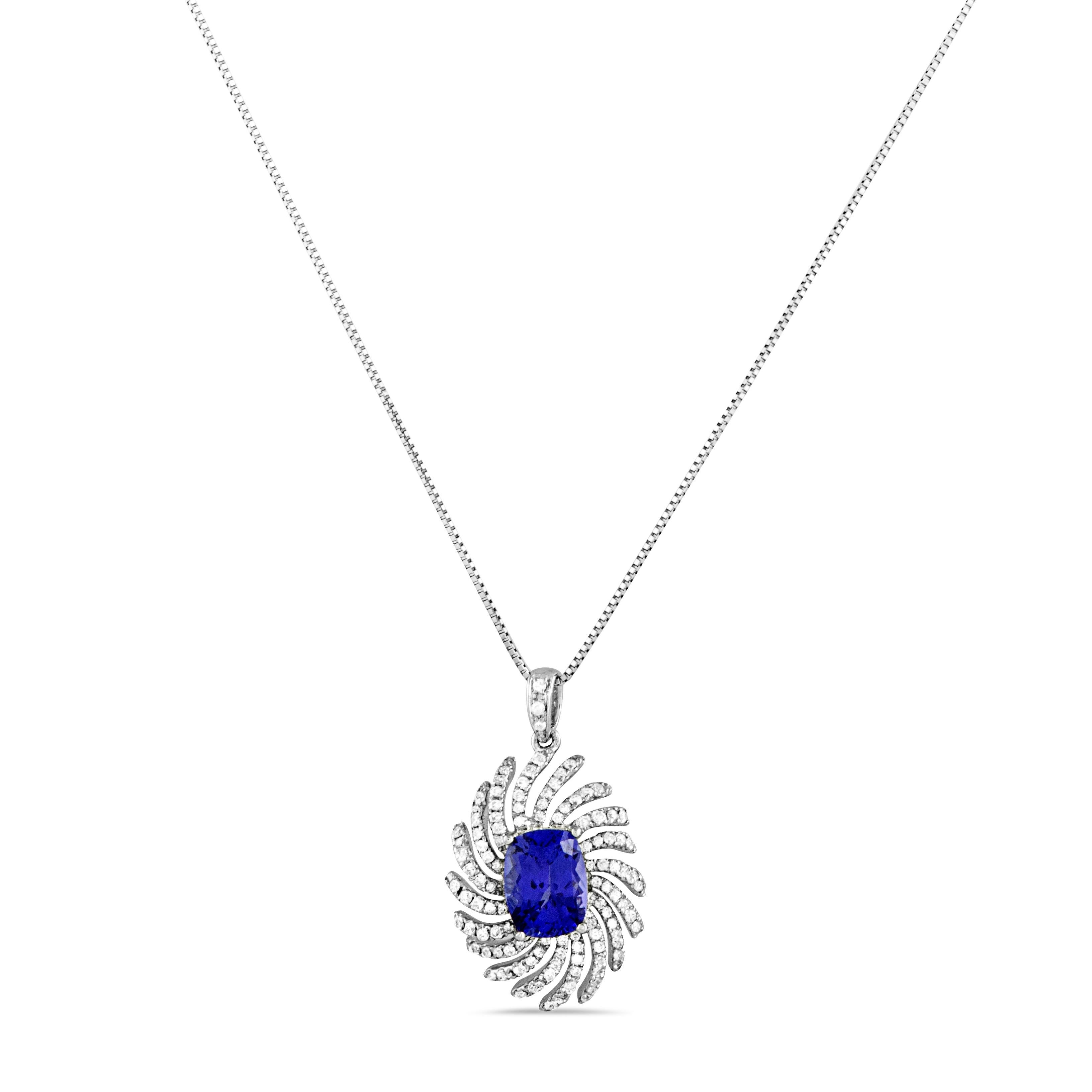 This sublime necklace will accentuate your style in an incredibly luxurious manner. Its beautiful pendant is spectacularly crafted from gleaming platinum embellished with 0.61ct of sparkling diamonds around a gorgeous tanzanite, weighing 2.30ct.