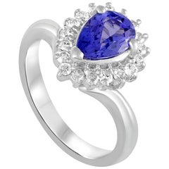 Platinum Diamond and Tanzanite Pear Ring