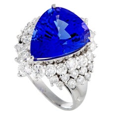 Platinum Diamond and Tanzanite Trillion Cushion Ring