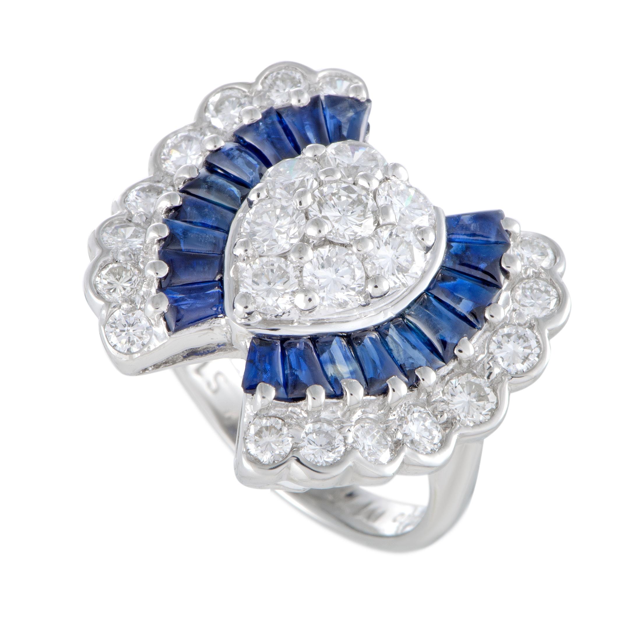 Platinum Diamond and Tapered Baguette Sapphires Ring