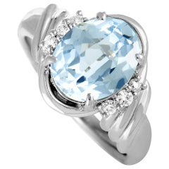 Platinum Diamond and Topaz Oval Ring
