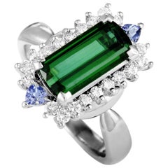 Platinum Diamond and Tourmaline Rectangle Ring Platinum Diamond and Tourmaline Rectangle Ring