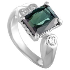 Platinum Diamond and Tourmaline Rectangle Ring