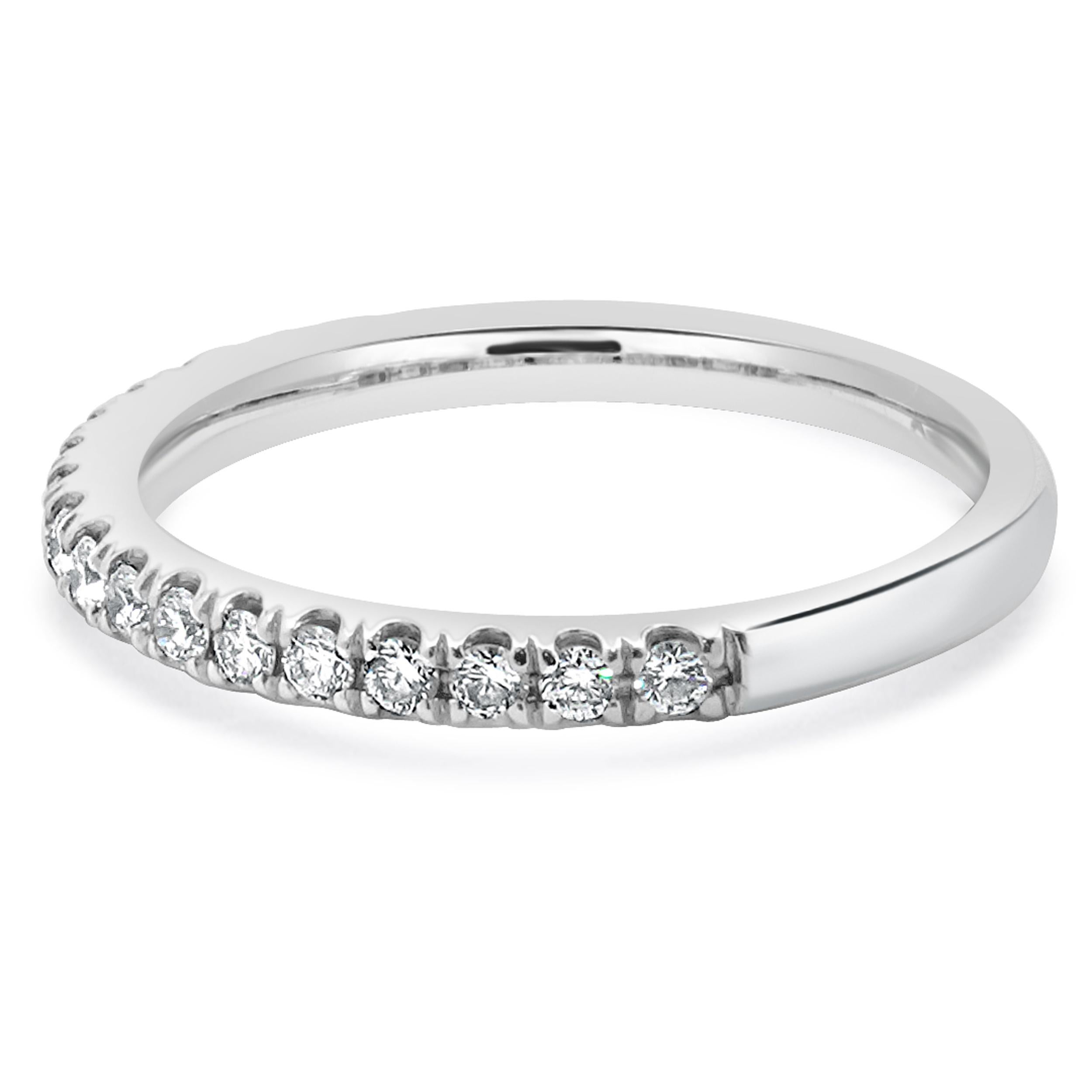 Designer: custom design
Material: platinum
Diamond: 19 round cut = 0.29cttw
Size: 5.25 (please allow two additional shipping days for sizing requests)
Dimensions: ring measures 1.81mm wide
Weight: 2.80 grams