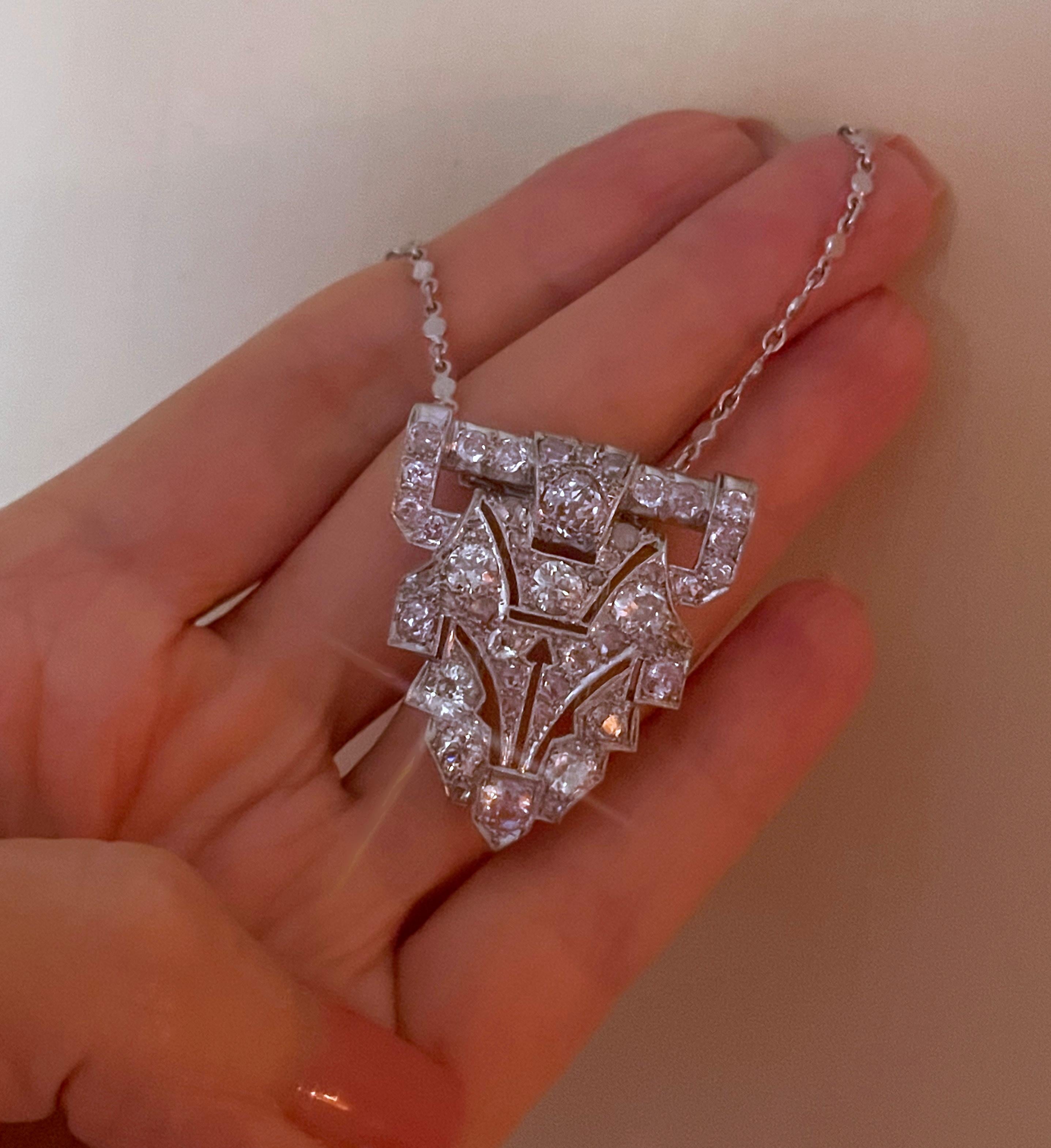 Platinum Diamond Antique Brooch Raymond Yard Pendant VS Old Mine Huge 8.19 Cts! For Sale 7