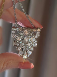 Platinum Diamond Antique Brooch Raymond Yard Pendant VS Old Mine Huge 8.19 Cts!