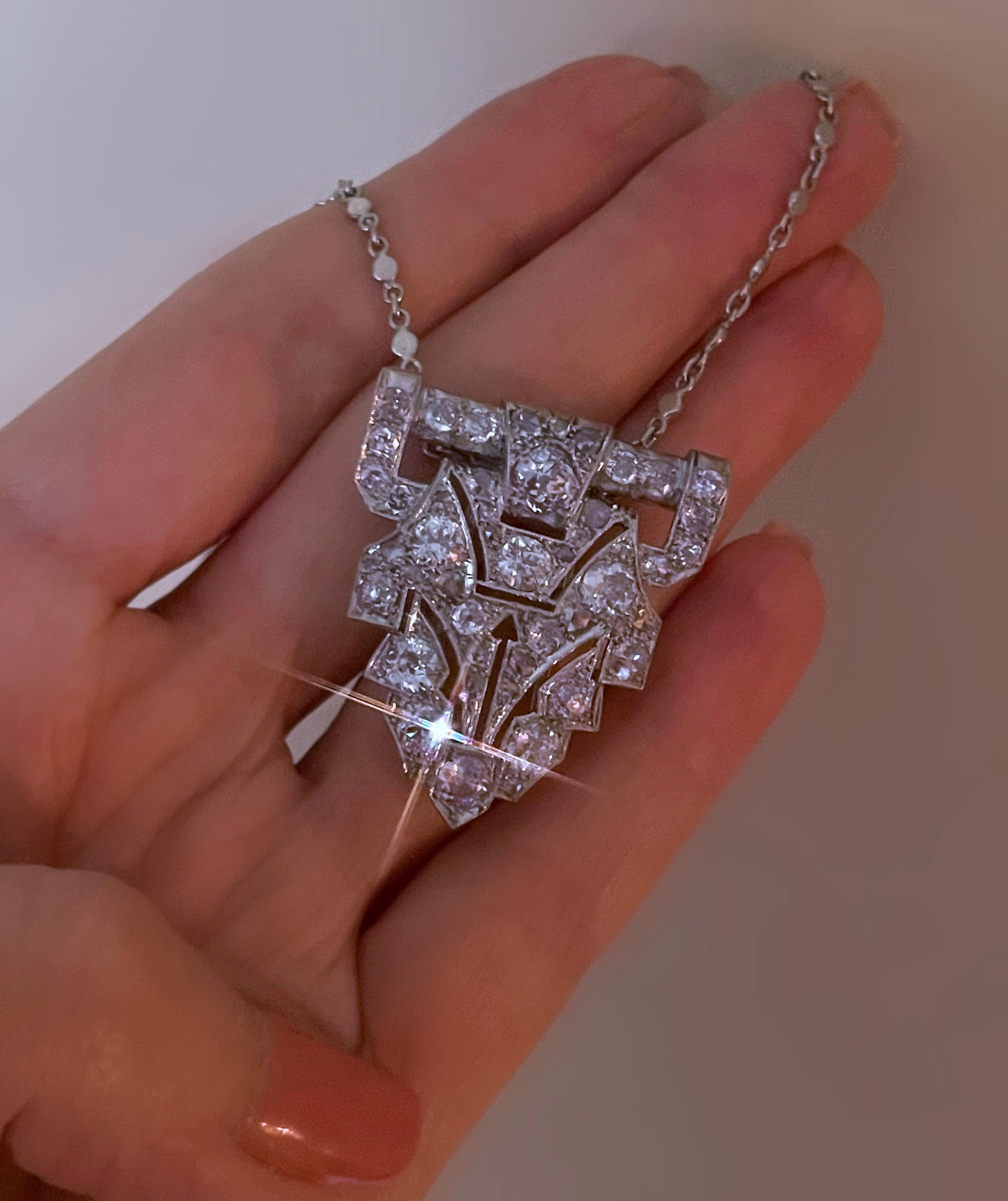 Victorian Platinum Diamond Antique Brooch Raymond Yard Pendant VS Old Mine Huge 8.19 Cts! For Sale