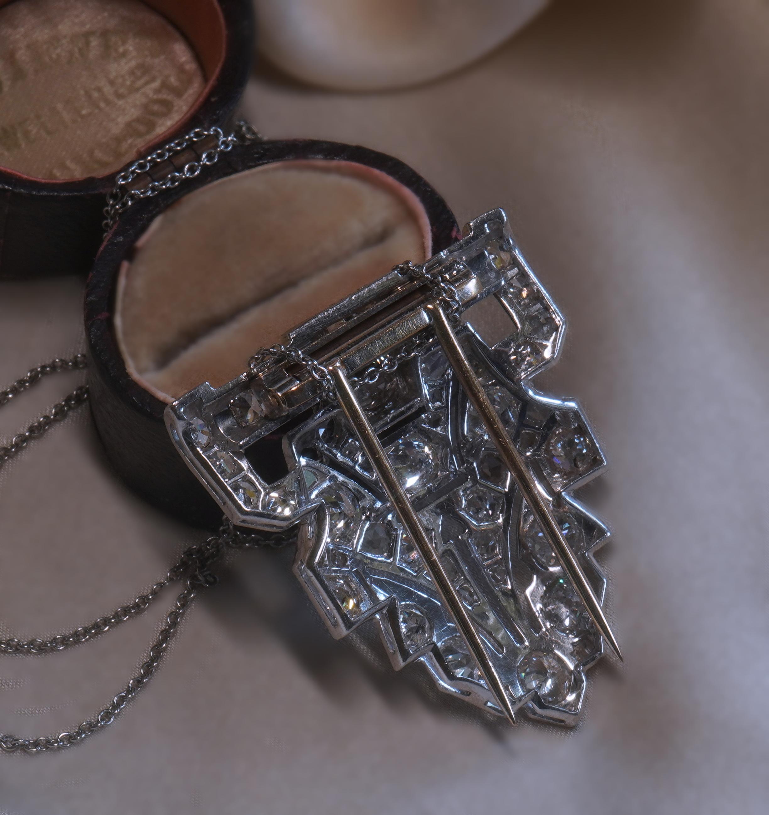 Platinum Diamond Antique Brooch Raymond Yard Pendant VS Old Mine Huge 8.19 Cts! For Sale 3