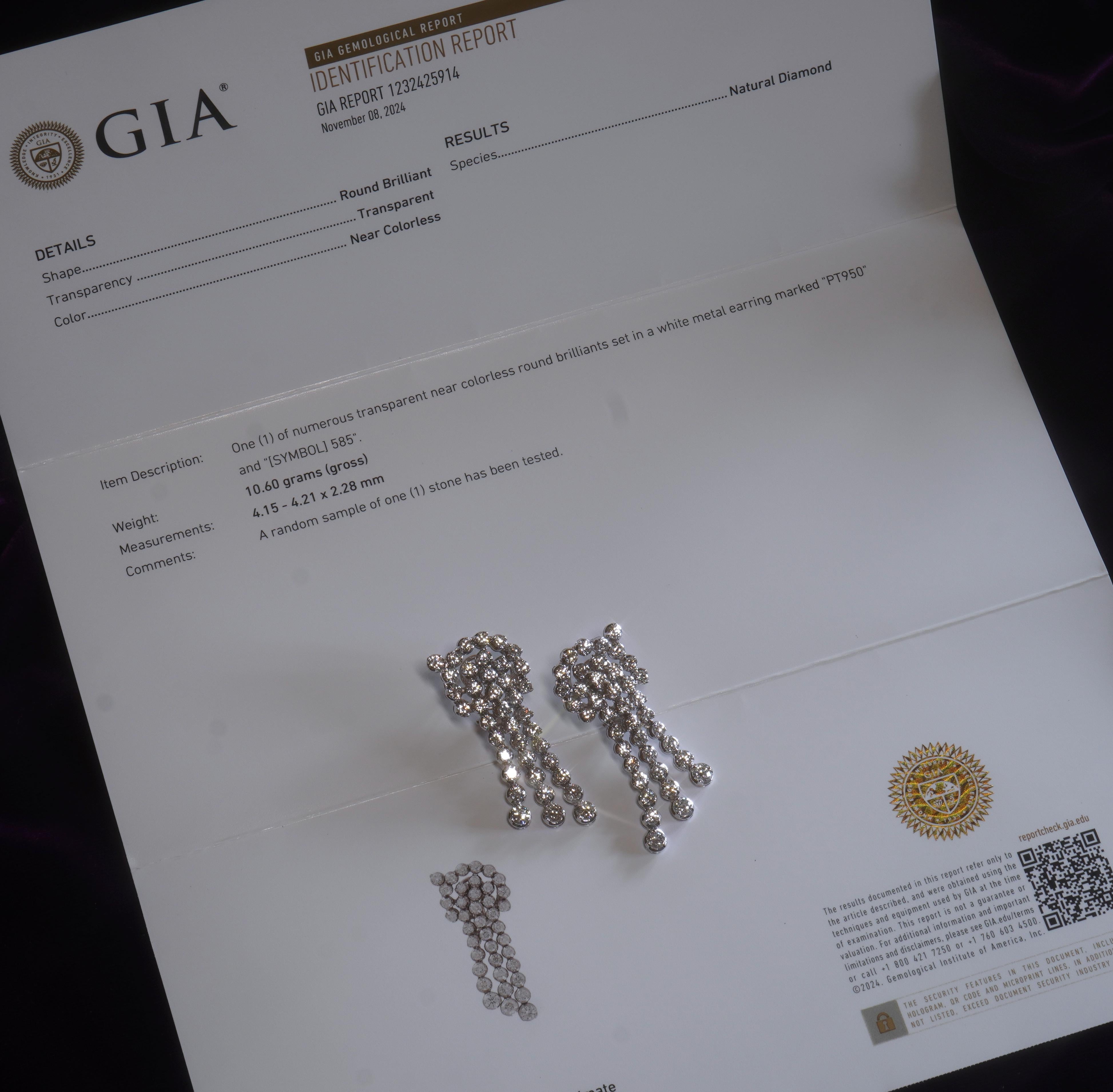 Platinum Diamond Antique Earrings Vintage GIA Certified Fine VS Huge 9.44 Carats For Sale 6