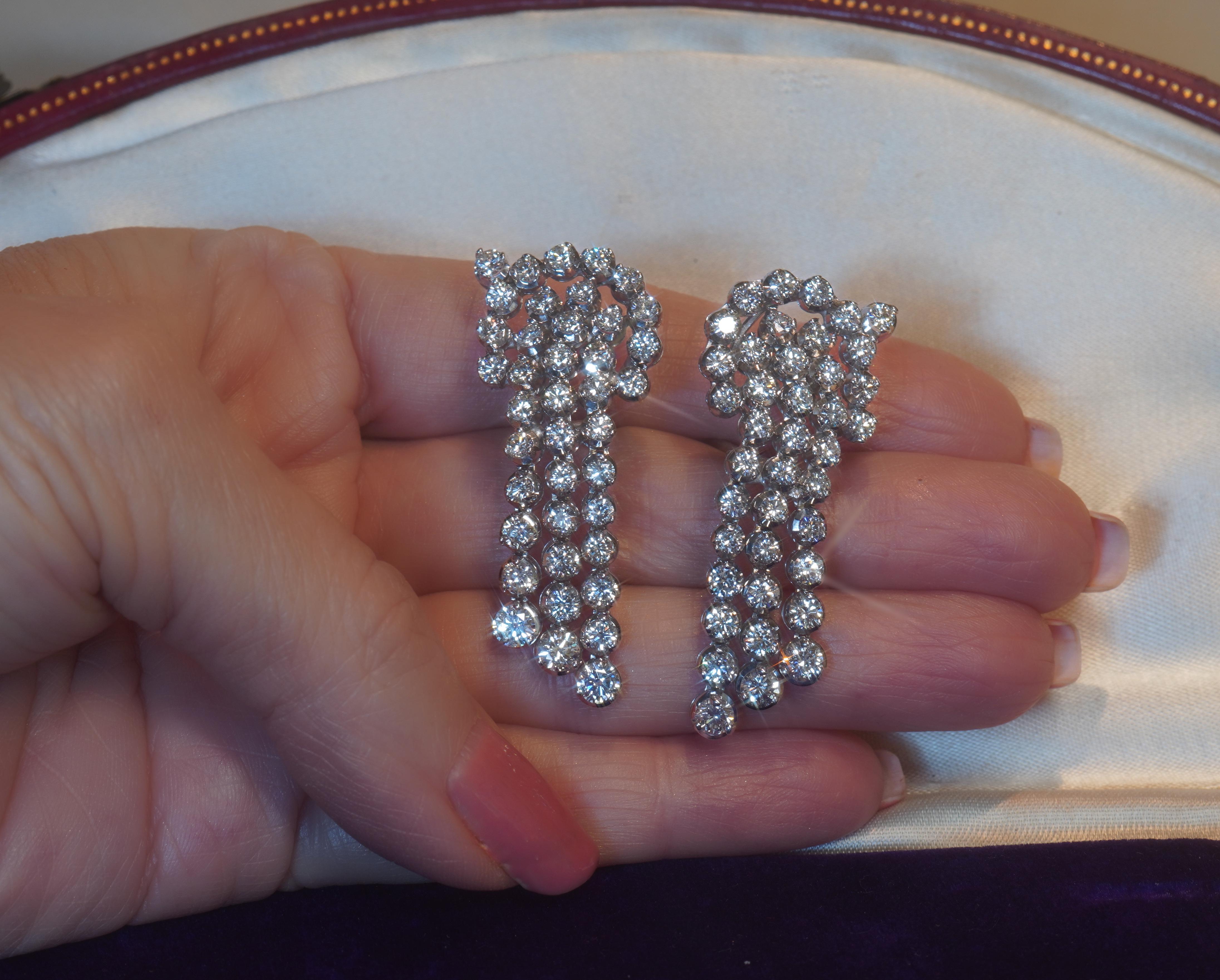 Platinum Diamond Antique Earrings Vintage GIA Certified Fine VS Huge 9.44 Carats For Sale 7