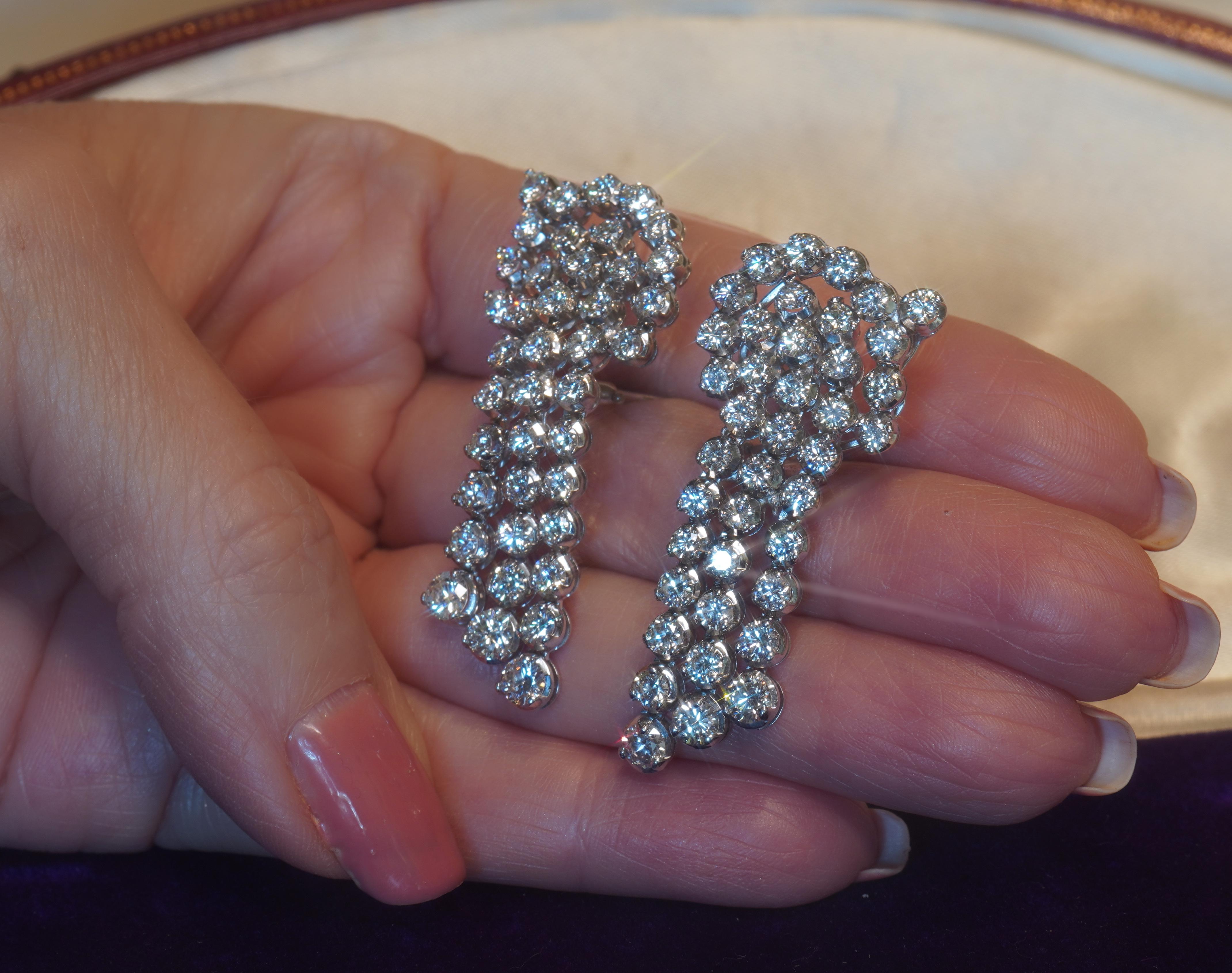 Platinum Diamond Antique Earrings Vintage GIA Certified Fine VS Huge 9.44 Carats For Sale 8