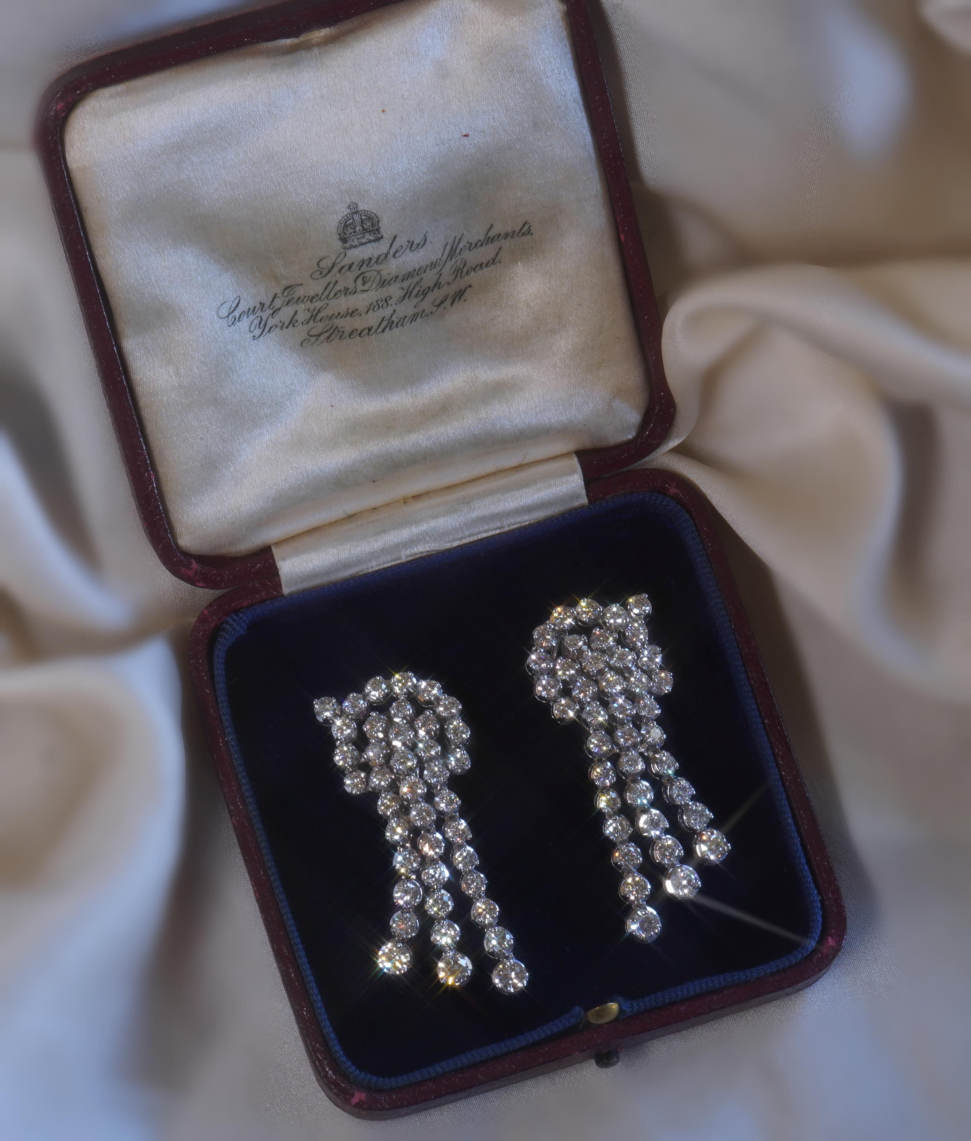 Round Cut Platinum Diamond Antique Earrings Vintage GIA Certified Fine VS Huge 9.44 Carats For Sale