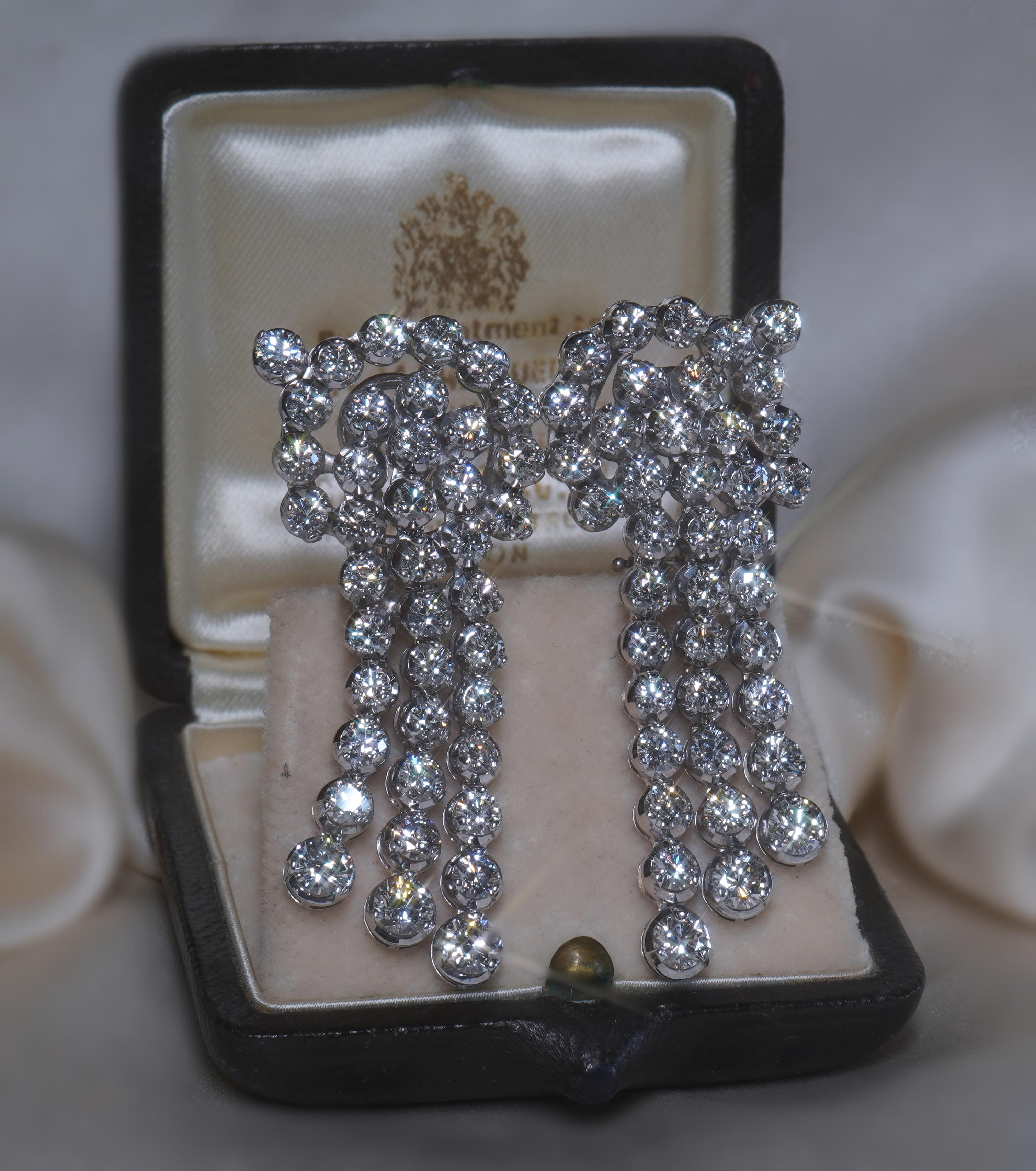 Platinum Diamond Antique Earrings Vintage GIA Certified Fine VS Huge 9.44 Carats In Excellent Condition For Sale In Sylvania, GA