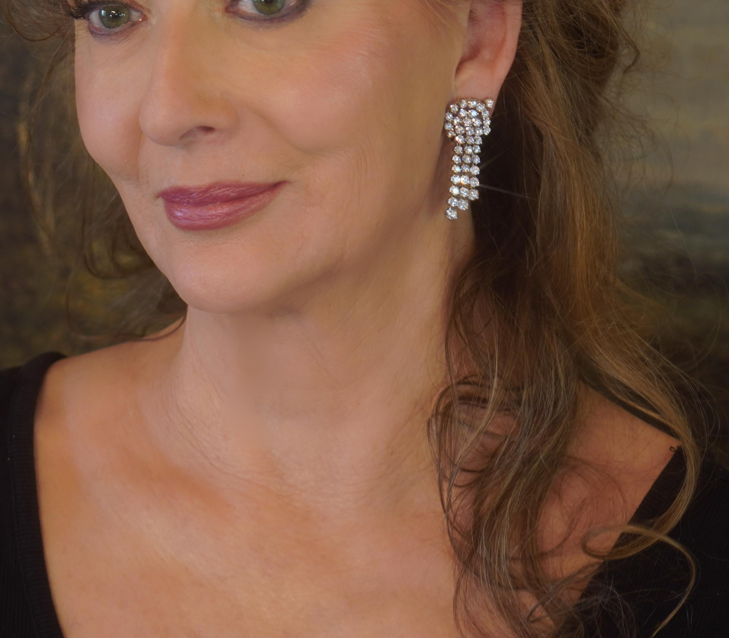Women's Platinum Diamond Antique Earrings Vintage GIA Certified Fine VS Huge 9.44 Carats For Sale
