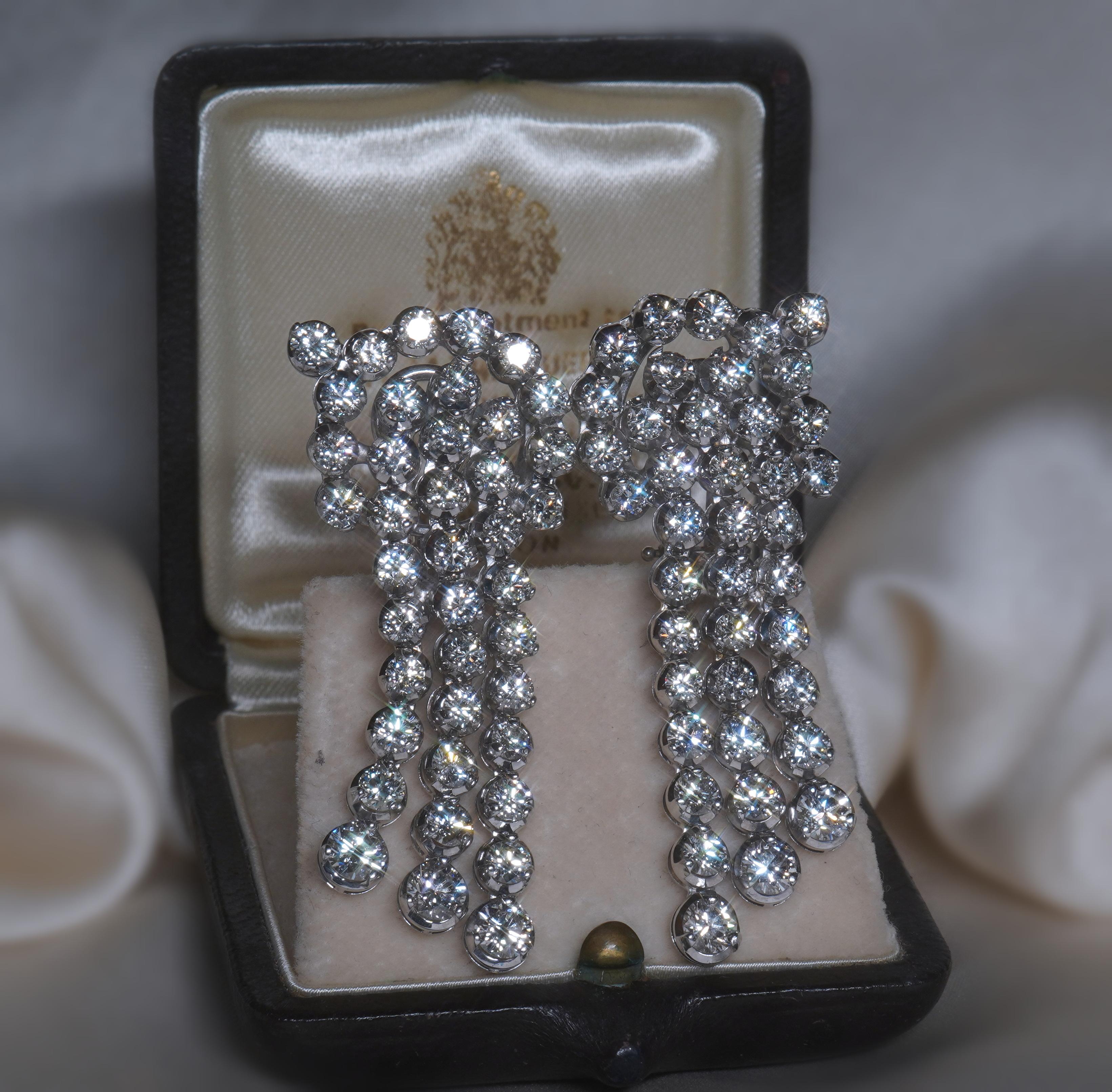 Platinum Diamond Antique Earrings Vintage GIA Certified Fine VS Huge 9.44 Carats For Sale 2