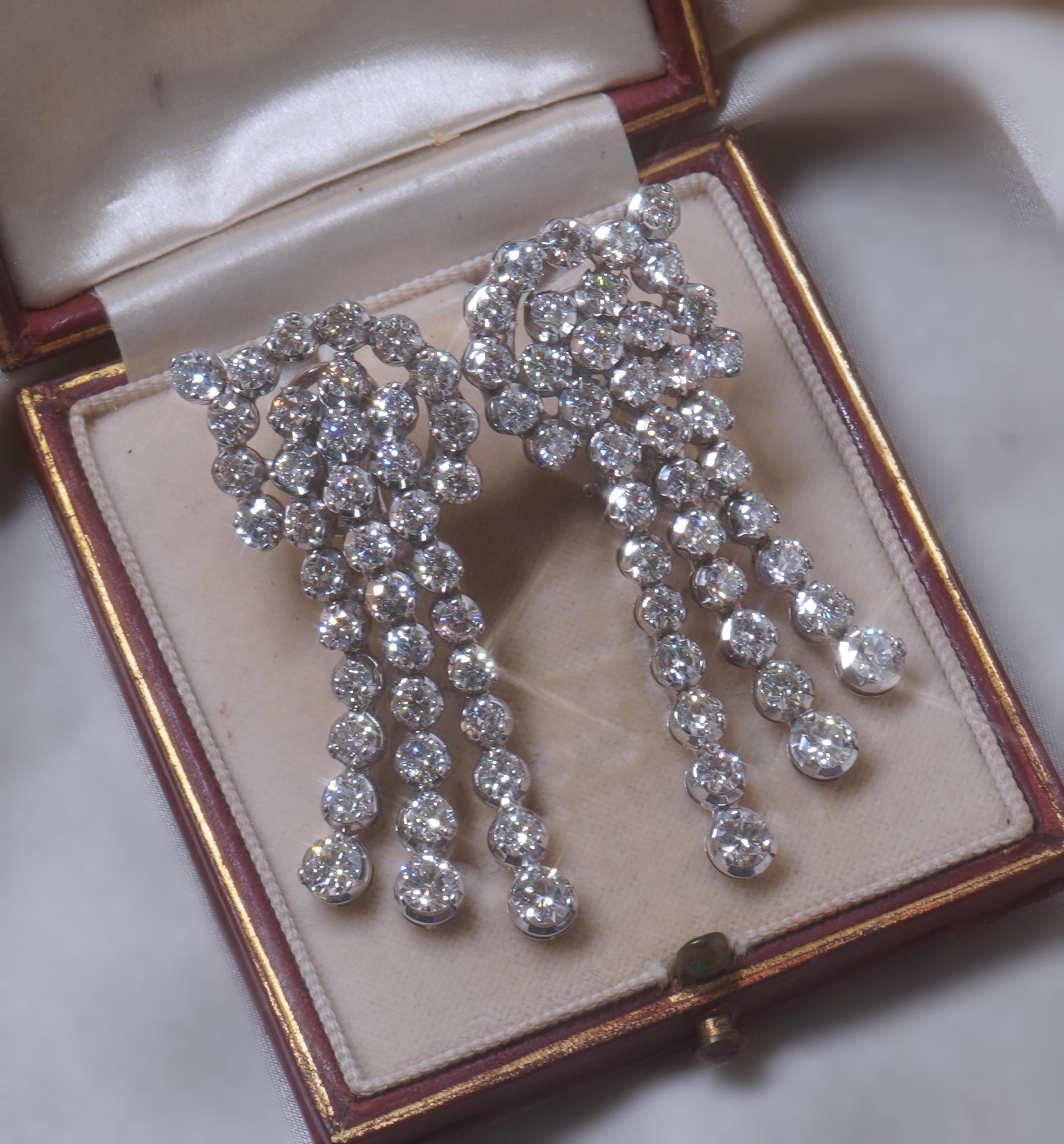 Platinum Diamond Antique Earrings Vintage GIA Certified Fine VS Huge 9.44 Carats For Sale 3