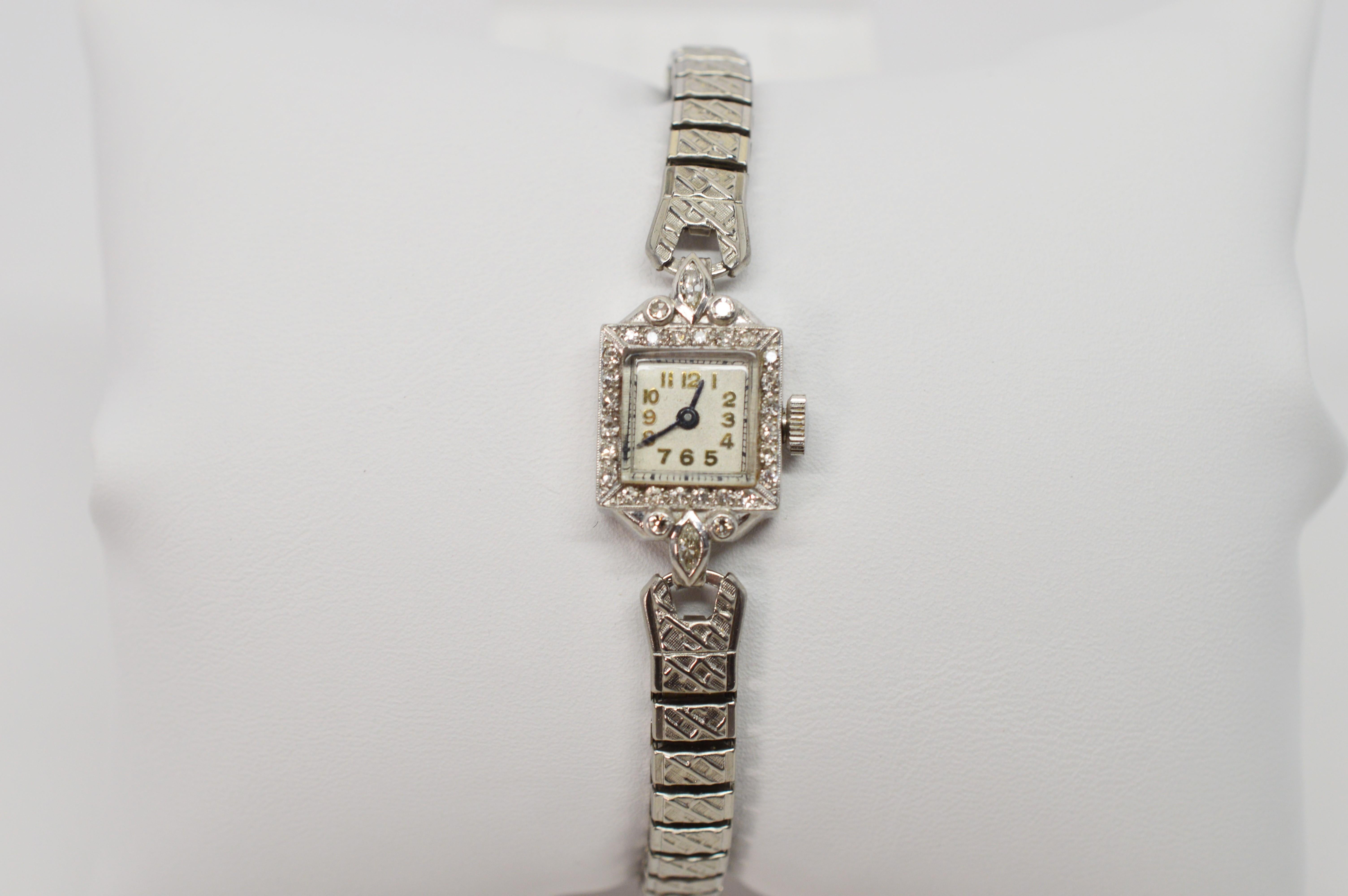 Platinum Diamond Antique Ladies Wrist Watch 1