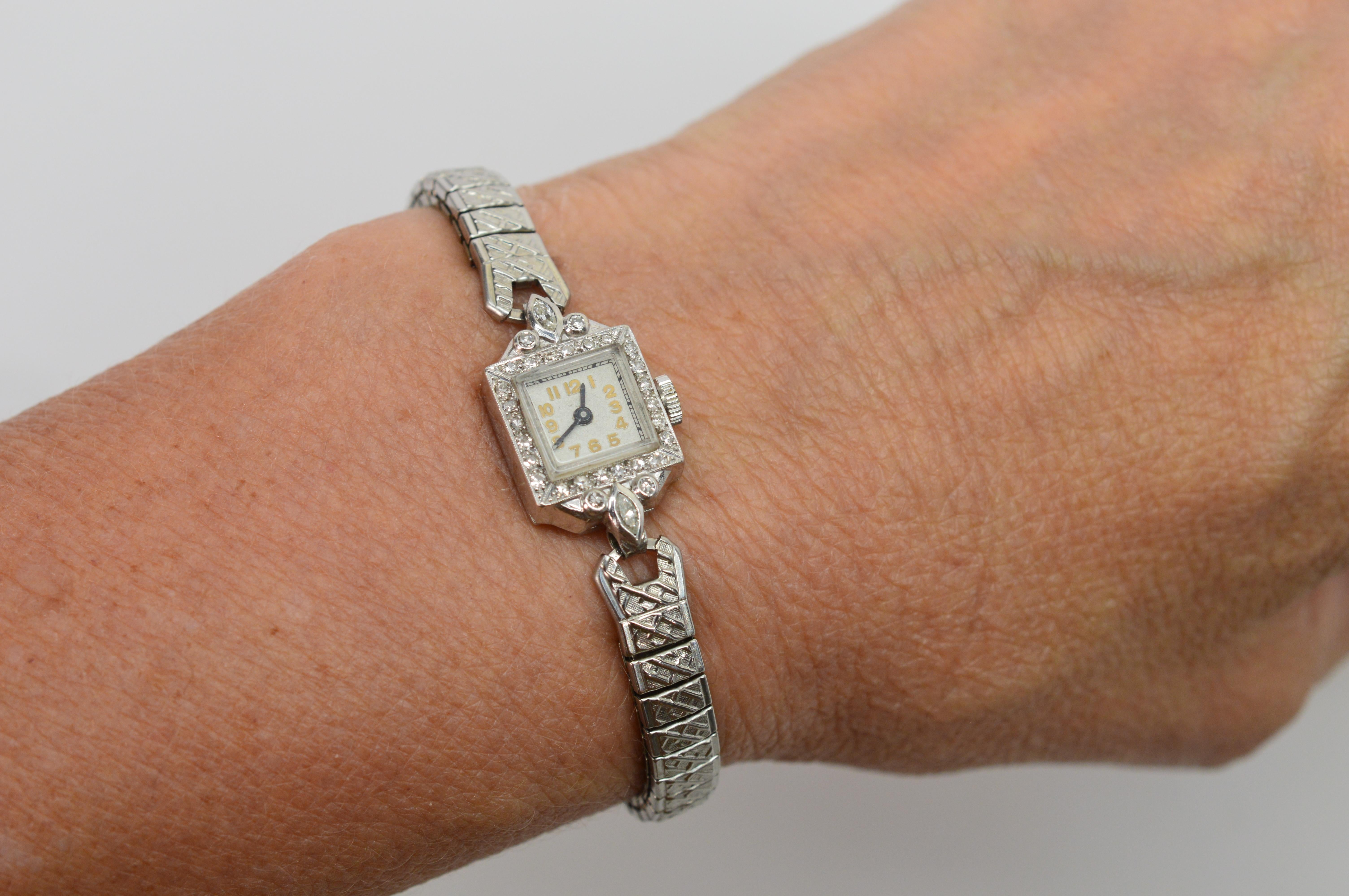 Platinum Diamond Antique Ladies Wrist Watch 4