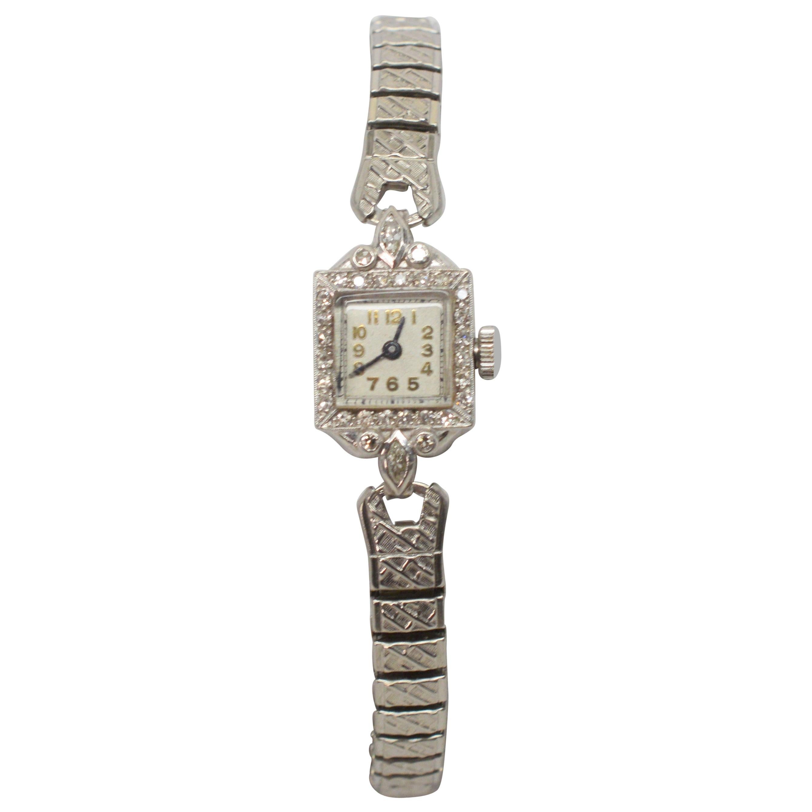 Platinum Diamond Antique Ladies Wrist Watch