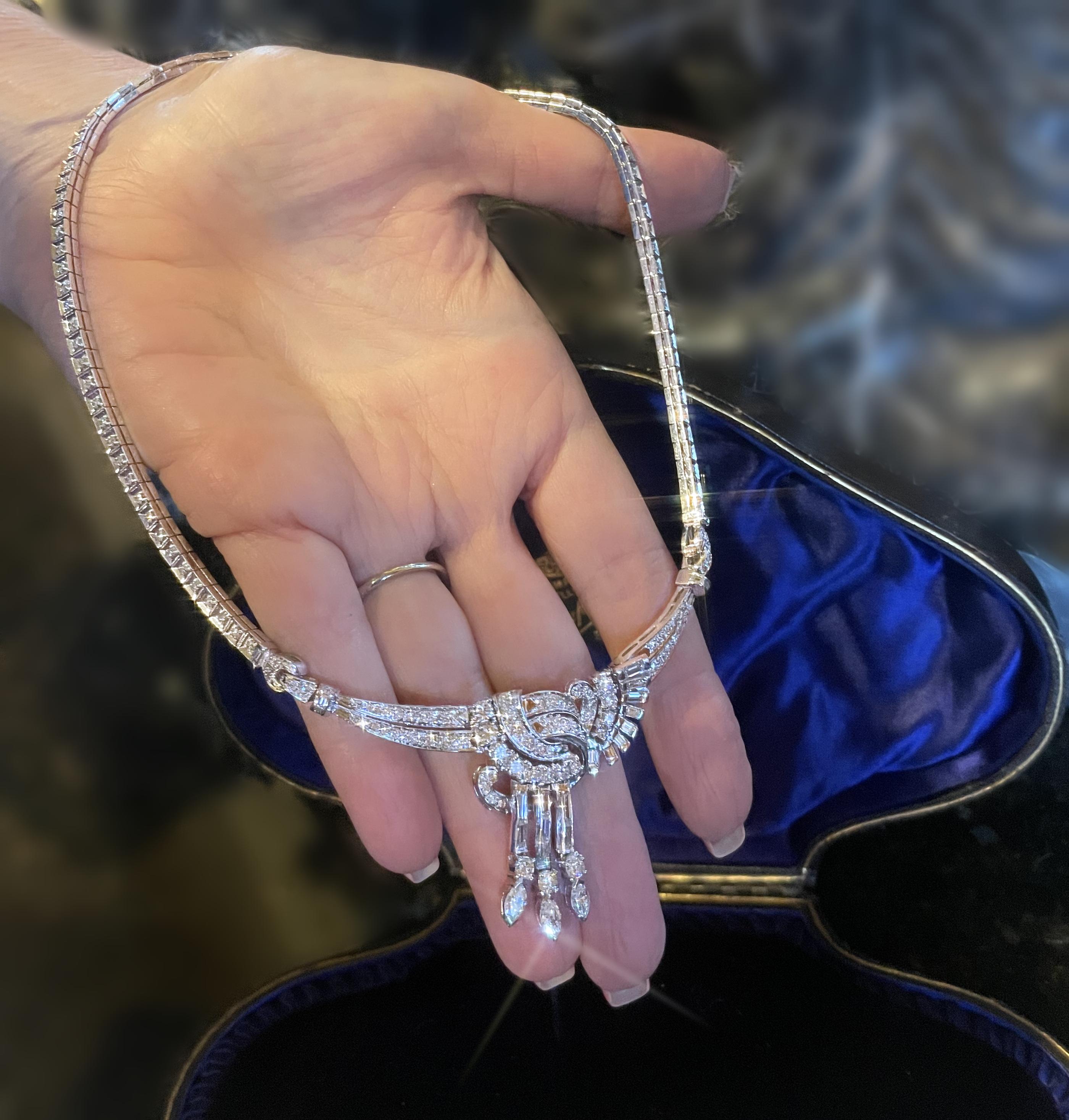 Collar Antiguo de Diamantes en Platino GIA Gargantilla Deco VS Vintage ¡Enorme 9,57 Quilates! en venta 2